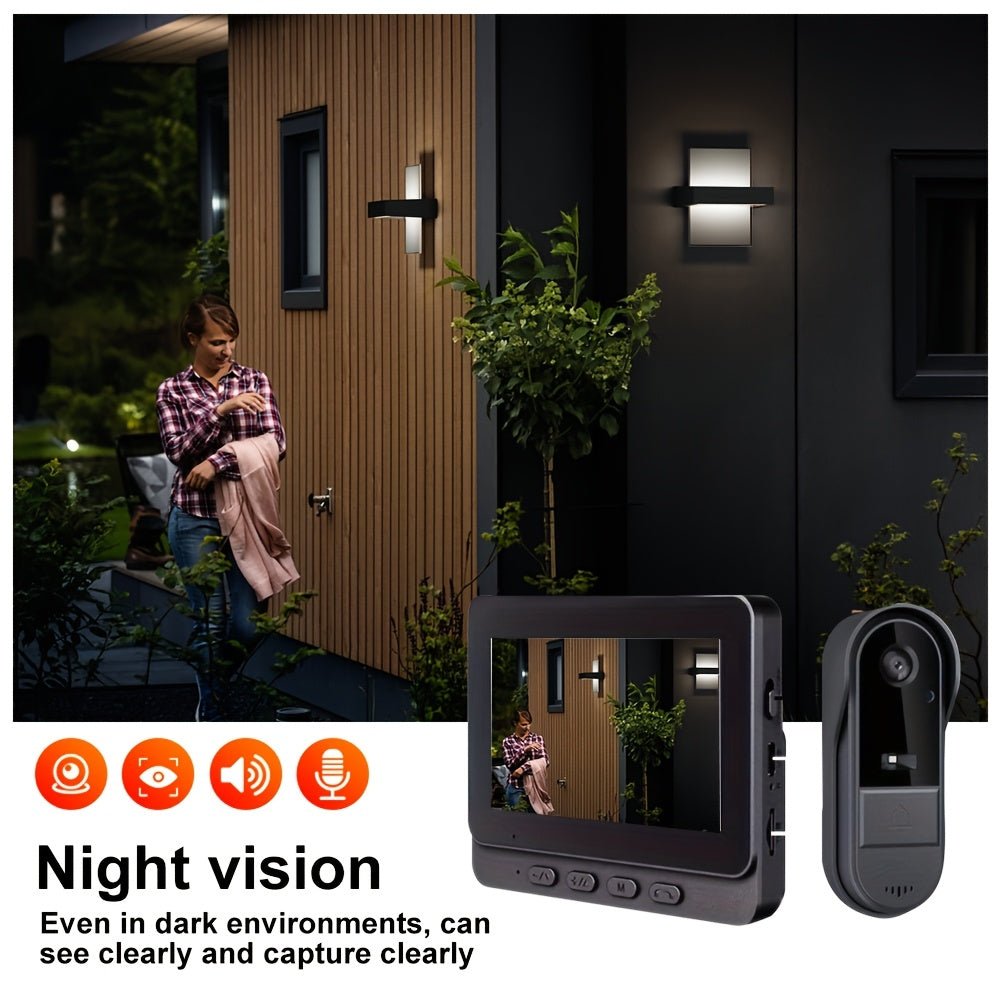 2pcs Visual Video Doorbell with 4.3-inch Screen, Infrared Night Vision, Two-way Video Call, Long Battery Life - for Home, Factory, Office Buildings, School, Store