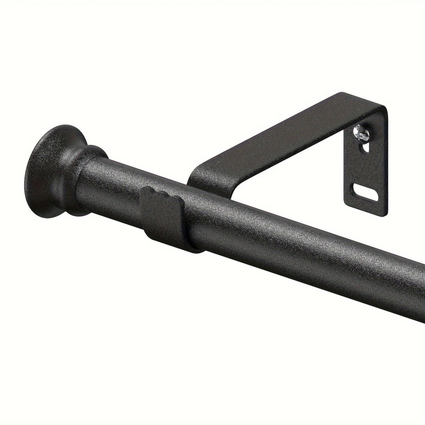 Adjust your curtains in style with this modern adjustable curtain rod set. The set includes a 30" to 87" 5/8" steel metal pole with brackets in a sleek matte black finish. This rod can support up to 11.34 KG and is perfect for adding a touch of elegance