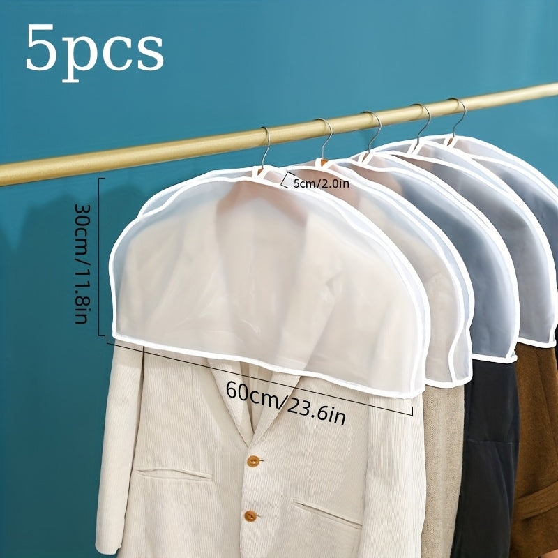 5pcs Transparent Garment Covers ideal for storing suits, jackets, and dresses in bedrooms and dormitories during autumn and winter.