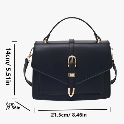 Women's black crossbody bag, durable, lightweight, waterproof with adjustable strap, suitable for daily commute and casual outings, features magnetic closure and polyester lining.