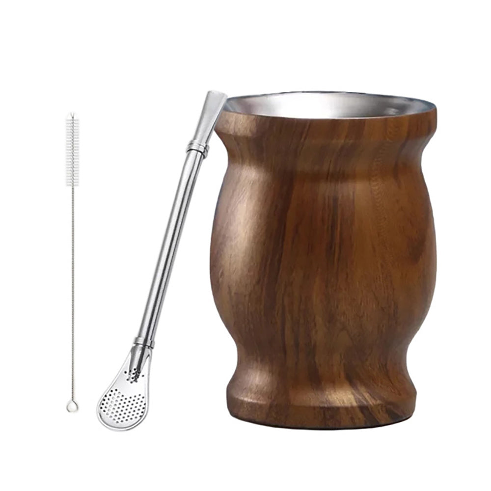 Set includes 8oz Yerba Mate cup, bombilla straw, and brush. Stainless steel vacuum tea cup with heat insulation. Perfect for gifting.