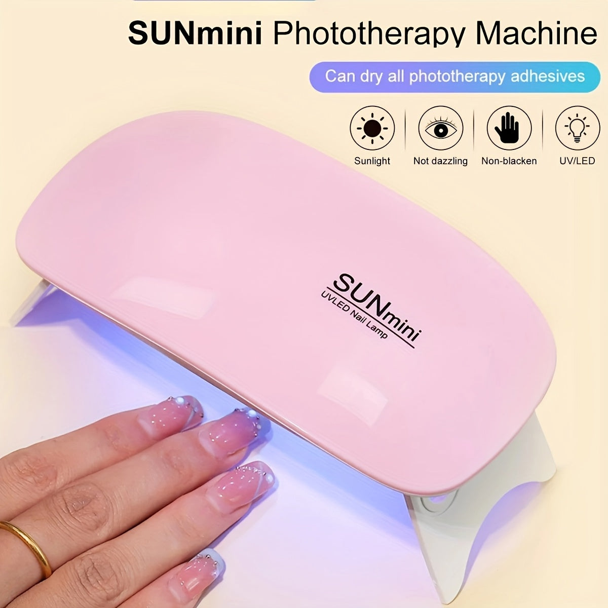 Compact USB-powered nail dryer lamp with foldable design and 6 UV/LED beads for fast gel polish drying on hands and feet.