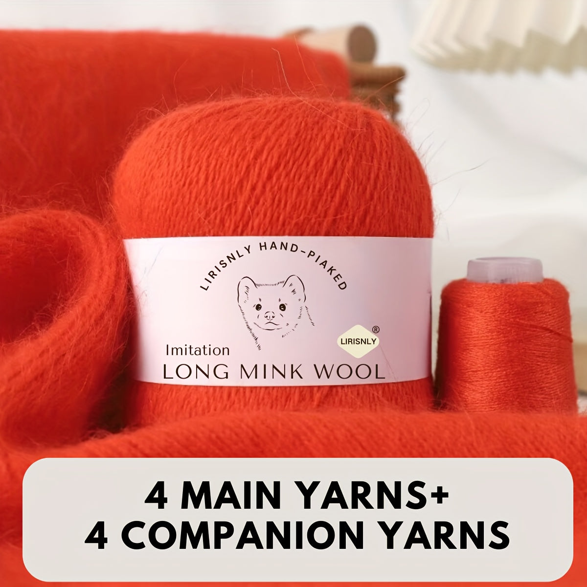 4pcs of faux mink wool and long wool totalling 280g, with 50g faux mink wool and 20g companion thread each. Skin-friendly and warm, suitable for knitting scarves, sweaters, hats, etc.