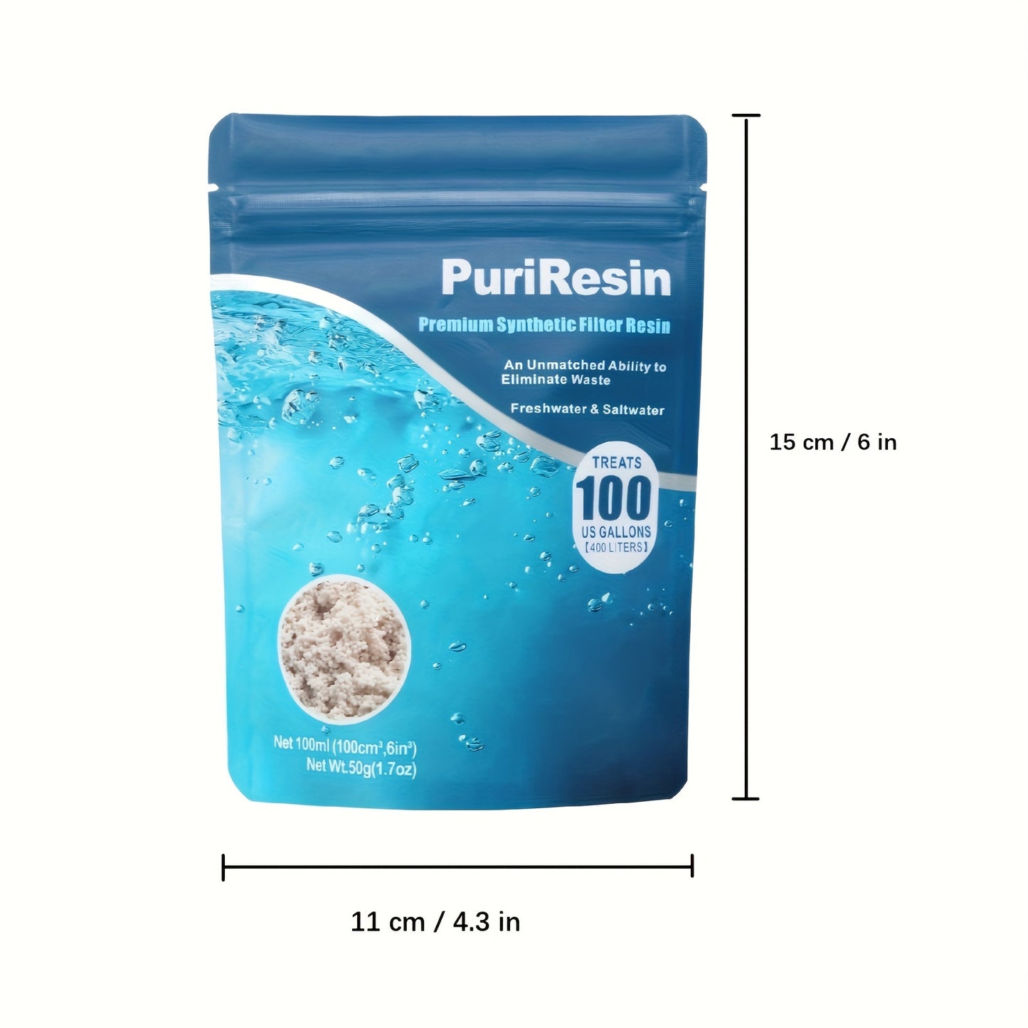 Aquarium filtration resin eliminates driftwood tannins in 100 ml for freshwater and saltwater tanks.