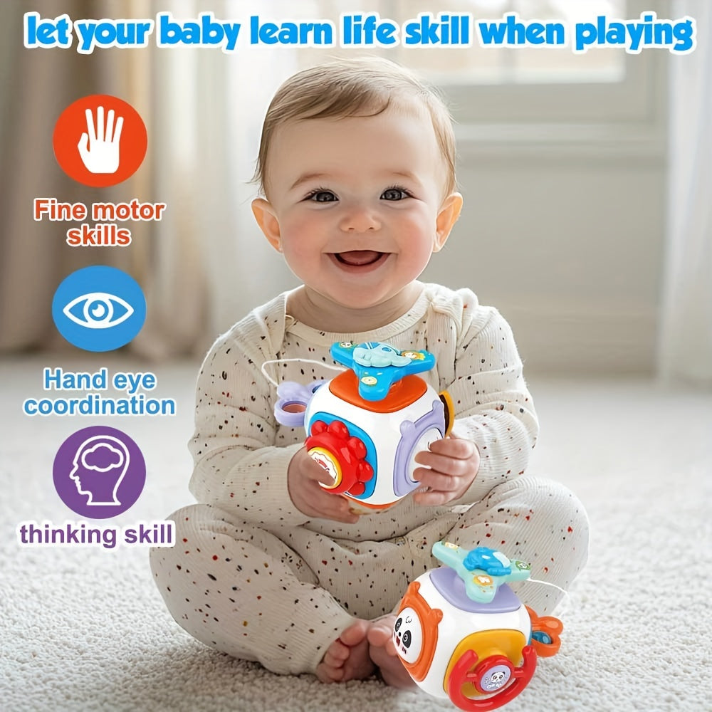 EDUVANKU presents the 1pc 8-in-1 Busy Ball Cube, a fun and engaging ABS educational toy designed for toddlers. This multi-function toy features activities that promote fine motor skills development, hand-eye coordination, and thinking skills. The Busy