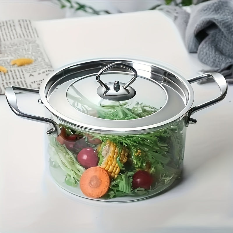 Get the [Favorite Pick] 1-piece Borosilicate Glass Soup Pot featuring Stainless Steel Handles, Dual-Ear Design for Simple Handling, Complete with 5-piece Sponge Wipe Set, Perfect for Home and Restaurant, 2.5L/3.5L/4.5L/5.5L Sizes Available!