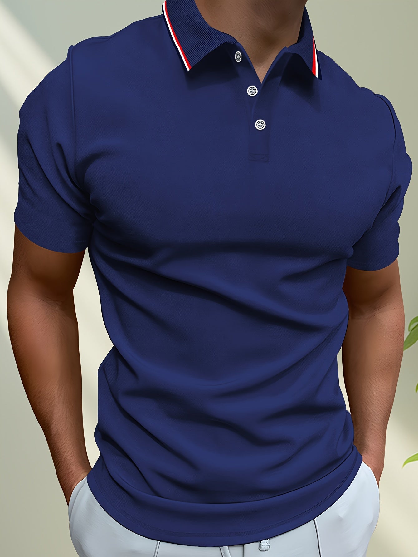 Casual short sleeve lapel shirt for summer outdoor activities, with stripes.