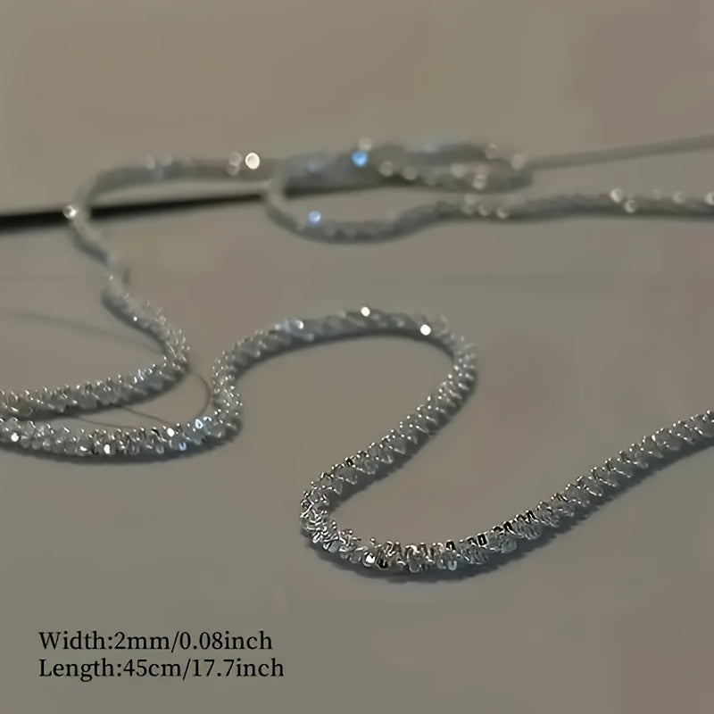 Beautiful Sparkling Ice Chain Necklace made of 925 Sterling Silver, featuring Gypsophila design. Adjustable length from 18" to 30", perfect for both women and men. This Clavicle Chain is stackable and ideal for Wedding Engagement. With a thickness of