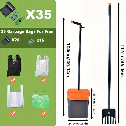 The 5spc Pet Poop Scoop Set comes with a rake and rotating trash can, perfect for small and medium dogs. This heavy-duty scoop easily cleans grass, dirt, and gravel in your outdoor yard. Optional aromatherapy trash bags and dispenser are also available