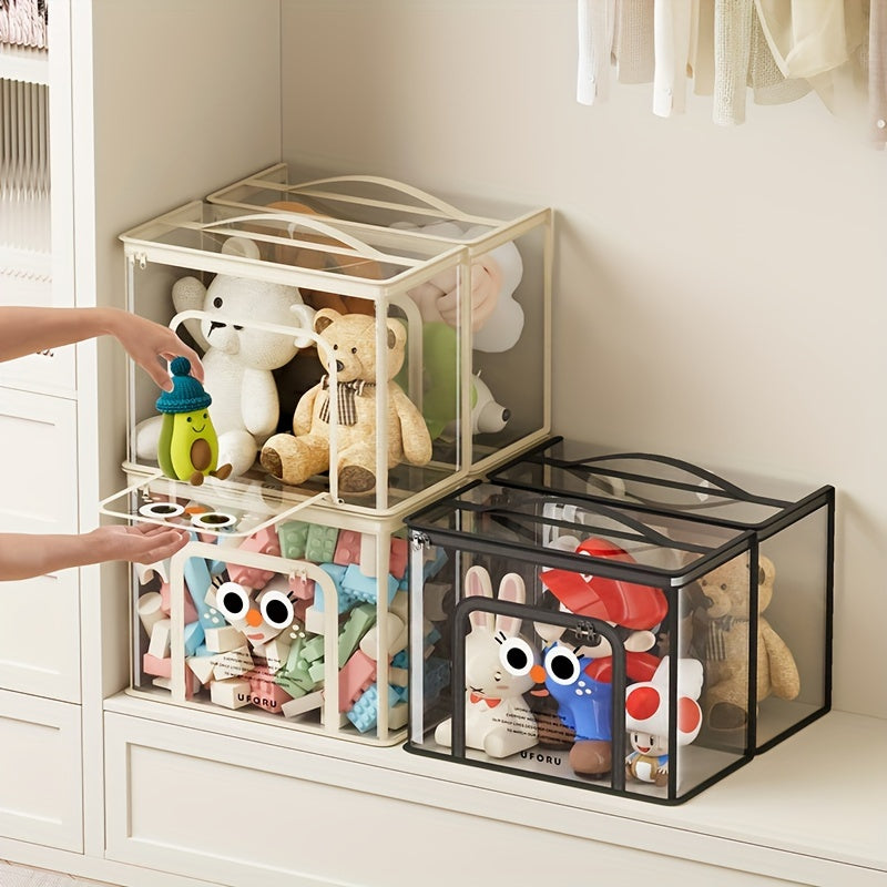 UFORU Large Capacity Toy Storage Basket is a PVC organizer with lid for home organization in living rooms, bedrooms, and playrooms.