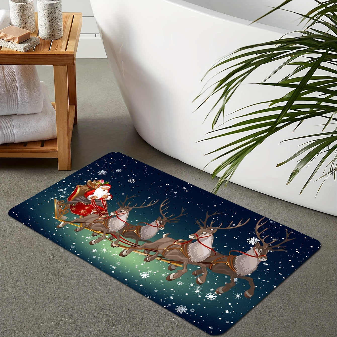 Get into the holiday spirit with our Merry Christmas American Pattern Area Rug! This versatile rug can be used as a home indoor carpet, bathroom non-slip mat, doorway entrance pad, or kitchen stain-resistant absorbent carpet. The festive holiday design