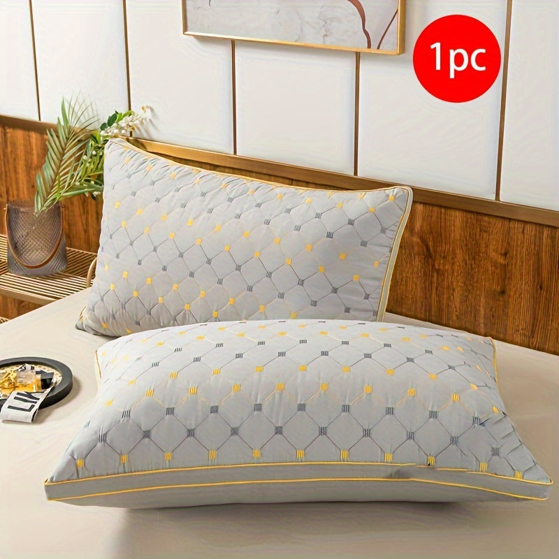 One piece of a premium hotel bed pillow designed specifically for cervical support while sleeping. This breathable down alternative pillow is ideal for side and back sleepers, and is skin-friendly and fluffy for a comfortable night's sleep.