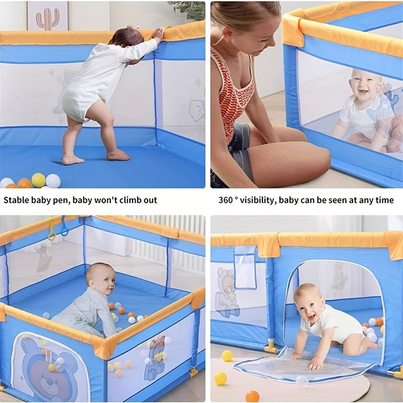 Large Space Bear Theme Playpen with Activity Center, Cloth Safety Fence for Play Area, Easy Assembly, Suitable for Children 0-6 Years Old, Dimensions 150x180cm.