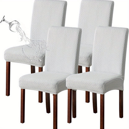 Classic Jacquard Chair Covers, 4/6pcs, Waterproof Polyester & Spandex Blend, T-Cushion Stretch, Machine Washable, Bench & Room Decor, No Print Design, 200-250gsm.