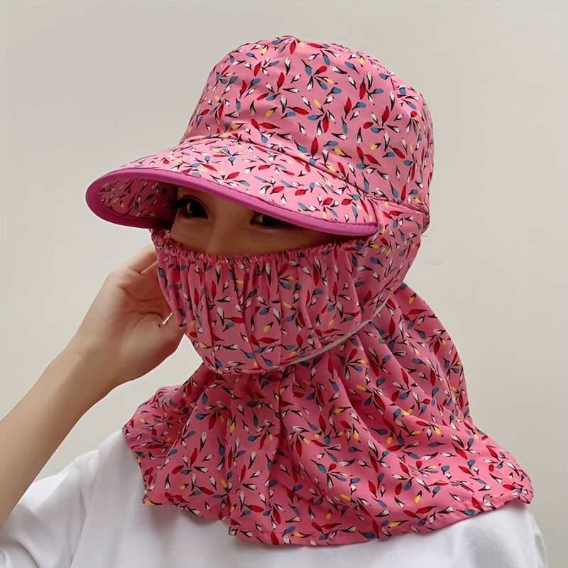 Polyester woven sun hat with eaves shawl for spring and summer with breathable design, machine washable.