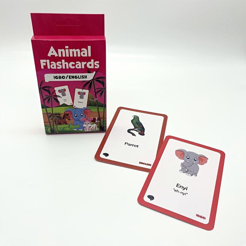 Educational Multilingual African Number Flashcards Set - Bilingual Learning in French/English, Igbo/English, Hausa/English, Yoruba/English - Made from Sturdy Paper, Perfect for Kids Ages 2 and Up - Includes Animal and Multiplication Cards.