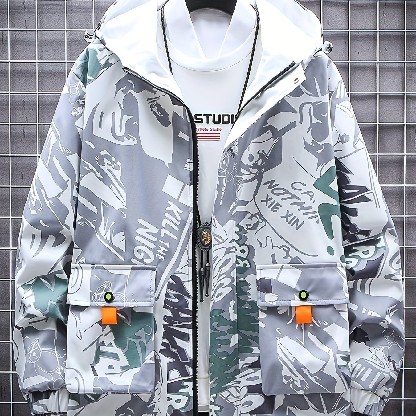 Popular graffiti windbreaker jacket for men in spring and autumn, versatile for men and women.