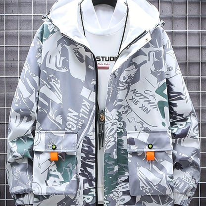 Popular graffiti windbreaker jacket for men in spring and autumn, versatile for men and women.