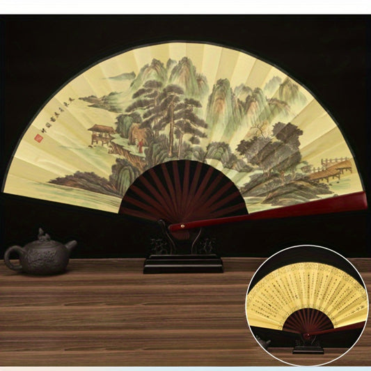 Vintage Chinese Folding Fan, Handheld Traditional Cultural Artifact for Men, Rustic Oriental Decor, Portable Fan with Classic Artwork for Home Decor