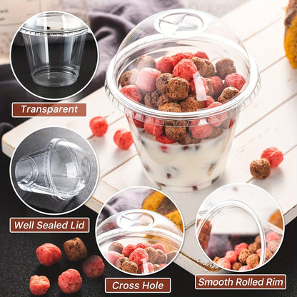 40 Crystal Clear Plastic Cups, perfect for desserts, parfaits, ice cream, cupcakes, parties, and gatherings. Durable PET material.