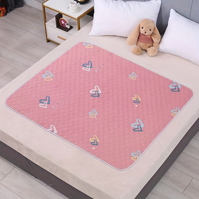 Reusable Waterproof Bed Pad with High Absorbency - Ideal for Period Protection, Incontinence Care, and Pets. Soft, Breathable Bed Cover suitable for Elderly and Adults. Features easy clean and machine washable design in Pink with a charming White Heart