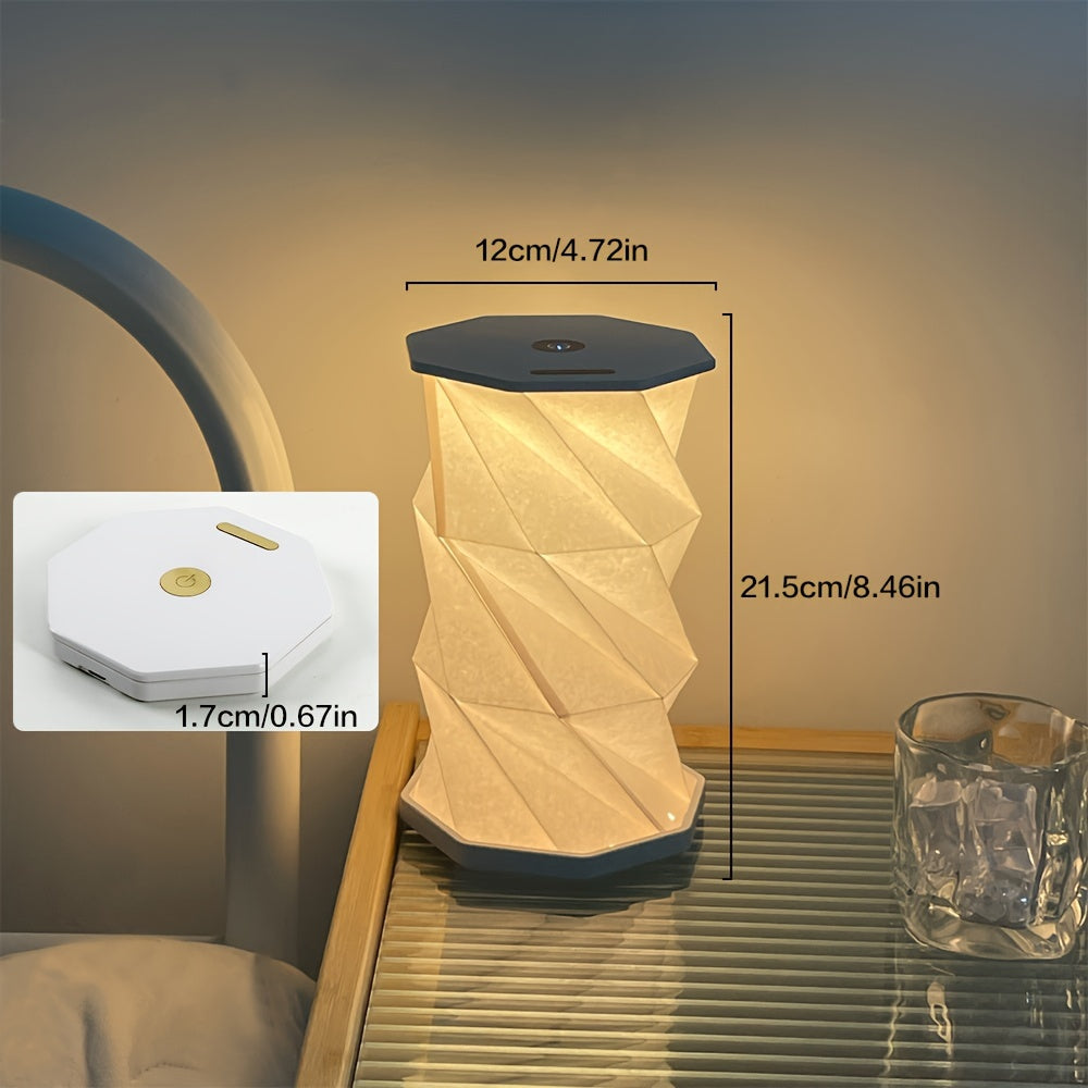 Vintage wooden folding table lamp, portable night light with stepless dimming and USB rechargeable for camping.