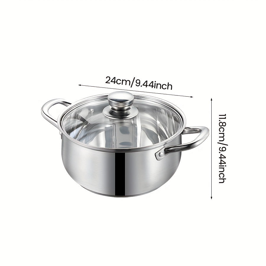 1 Set of 304 Stainless Steel Soup Pot with Lid, Heavy-duty Construction, Even and Fast Heating, Durable Double-layer Bottom, Versatile and Highly Heat Retentive, Suitable for Home, Restaurant, Hotel, Camping, Party Use