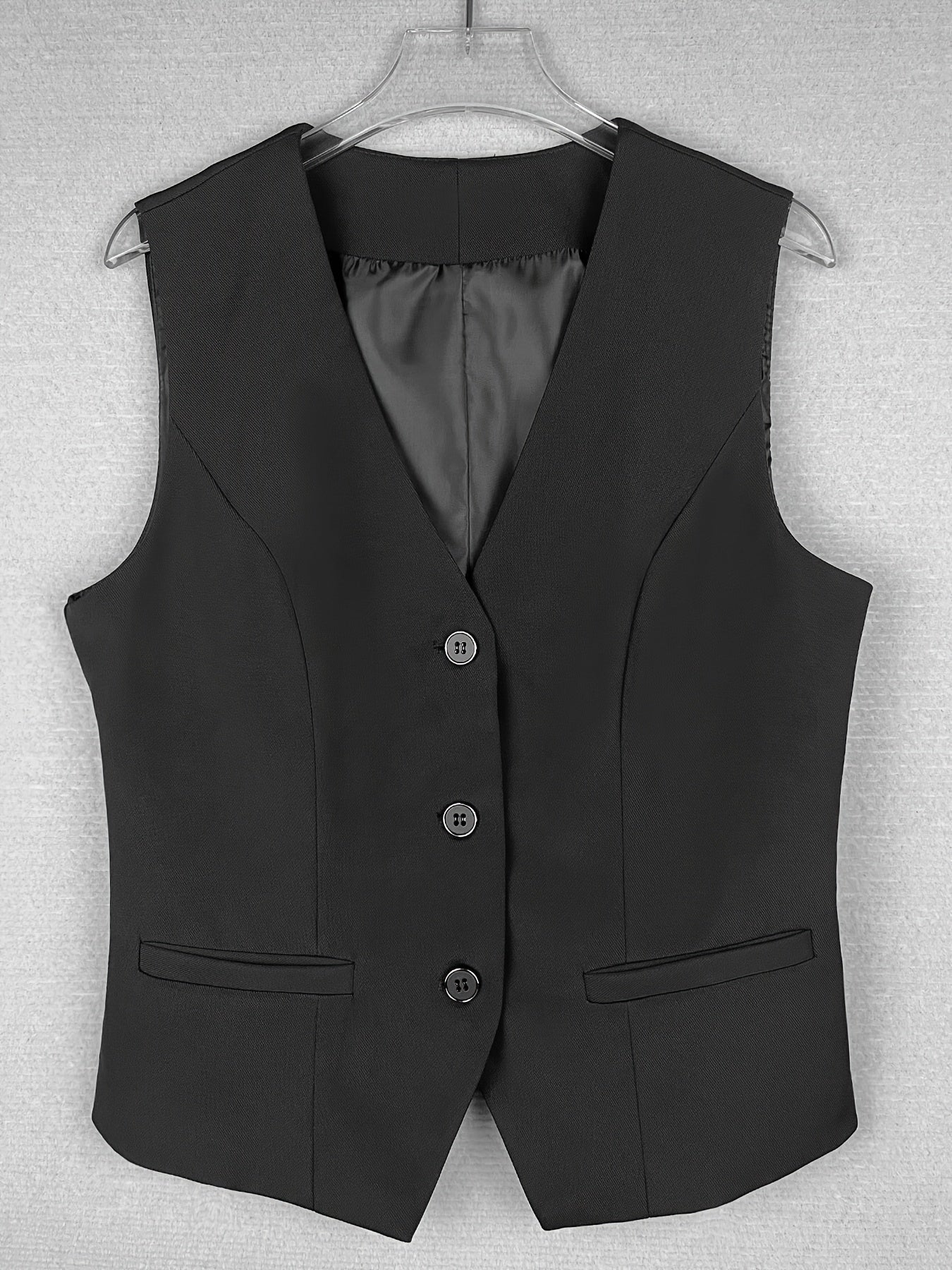 Black V-Neck Sleeveless Blazer with Tie Back, Polyester & Elastane, Ideal for Office - Dark Blue