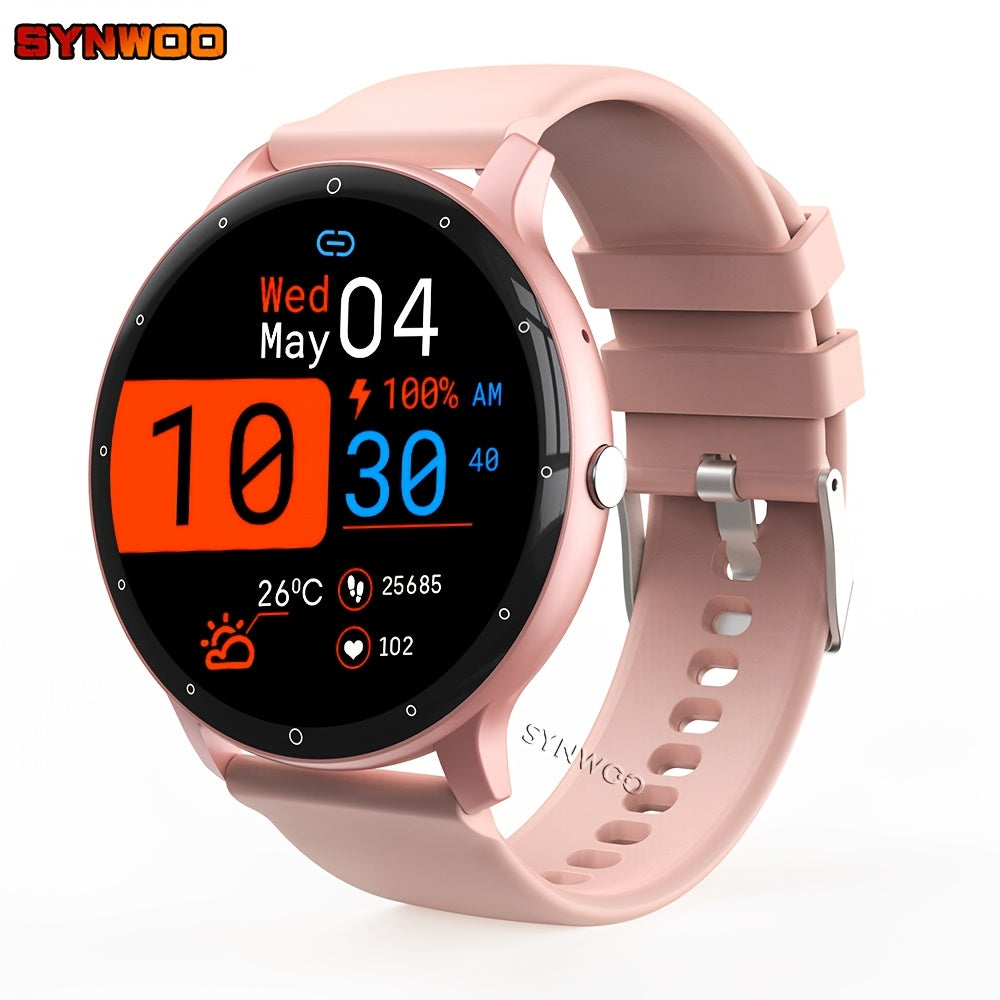 Stay connected with the Synwoo Smart Watch, designed for both men and women. This sleek watch features a 3.25cm full touch screen, digital display, and round dial. Stay active with the motion tracker and never miss a beat with the alarm clock, weather