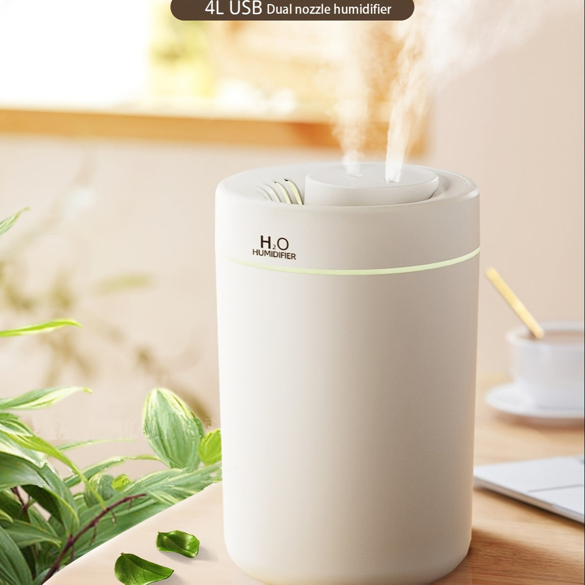 Dual USB Nozzle Humidifier with Aromatherapy: Quiet, High Mist Output, Sleek White Cylindrical Design for Home & Bedroom.