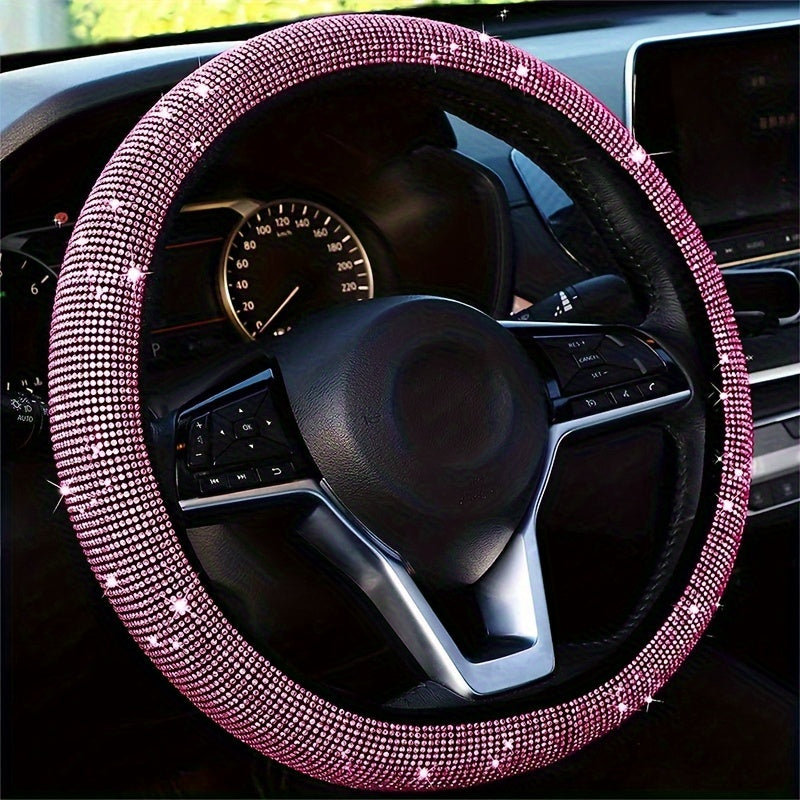 Bling car steering wheel cover made of stretchy spandex, fits most vehicles without inner ring.