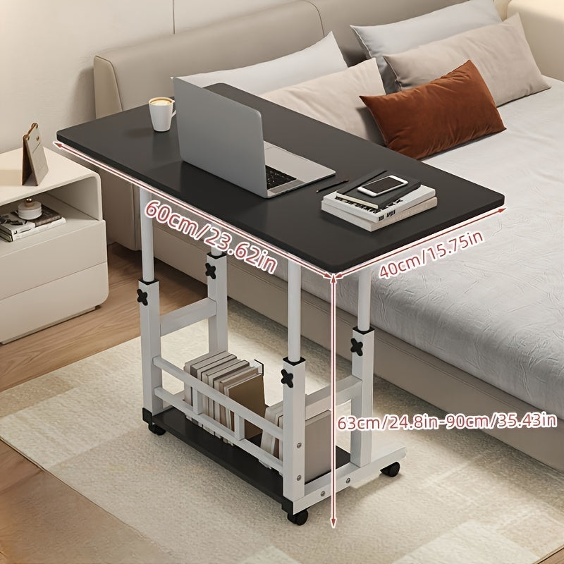 Multipurpose Folding Table with Storage Rack and Adjustable Height - Universal Pulley for Easy Mobility - Ideal for Bedroom, Living Room, Outdoor Office, and Study - Can be Used as a Student Study Table, Laptop Table, Office Table, Lazy Table, or Bedside