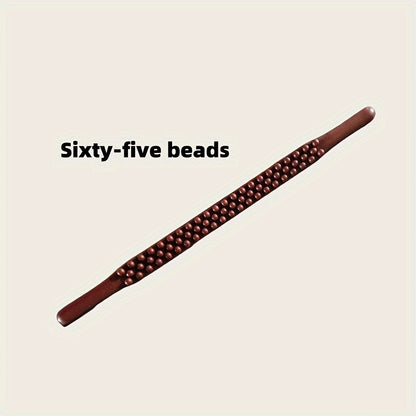 1pc 87 Bead Latex-Free Massage Stick with Three Row Design for Full Body Muscle Relaxation, Natural Wooden Handle with Dark Beads, Essential Wellness Tool.