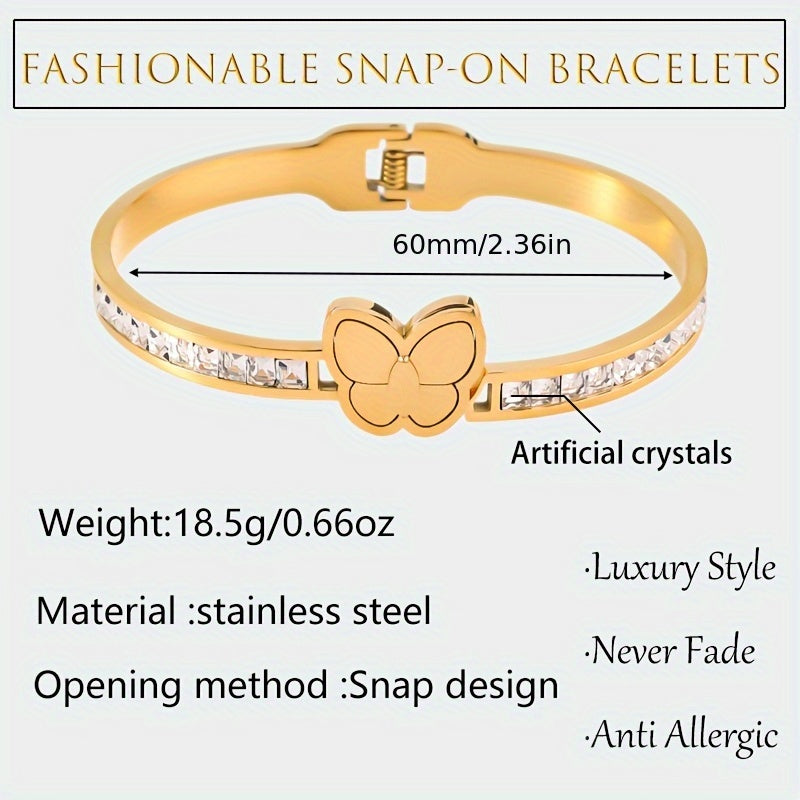 Butterfly Charm Bracelet in Chic Style - Made with 18K Gold Plated Stainless Steel, Hypoallergenic and Fade-Resistant Material, Ideal for Everyday Wear or as a Thoughtful Gift