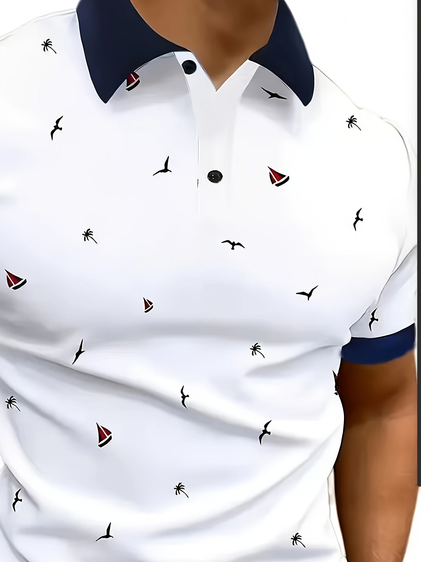 Men's premium 3D digital print golf polo shirt with lapel collar, knit fabric with stretch, all-over print design, regular fit - 100% polyester