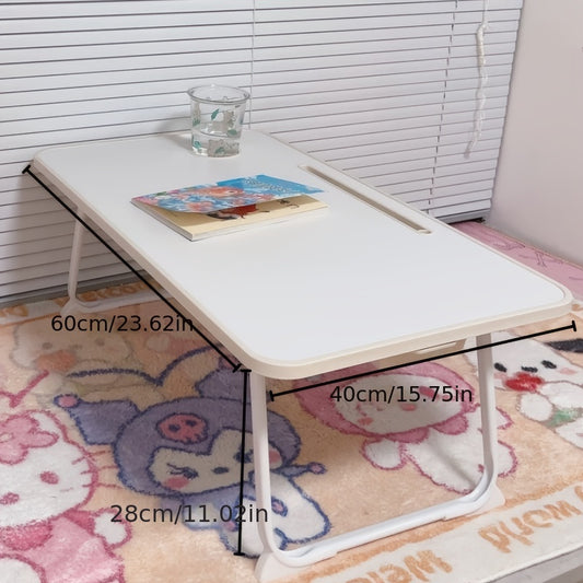 Foldable bedside table with storage drawer, card slots, cup holder, and cork laptop desk for home and office.