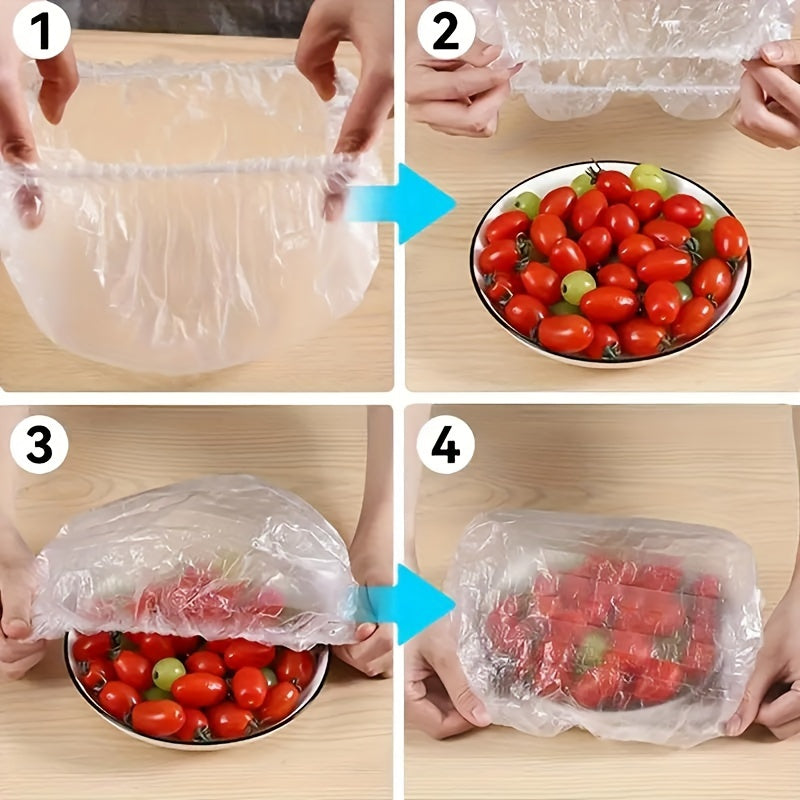 96-pack of elastic stretchable food storage covers - made from reusable plastic, these bowl covers are translucent and can also be used to seal plates. They are an ideal alternative to foil and plastic wrap.