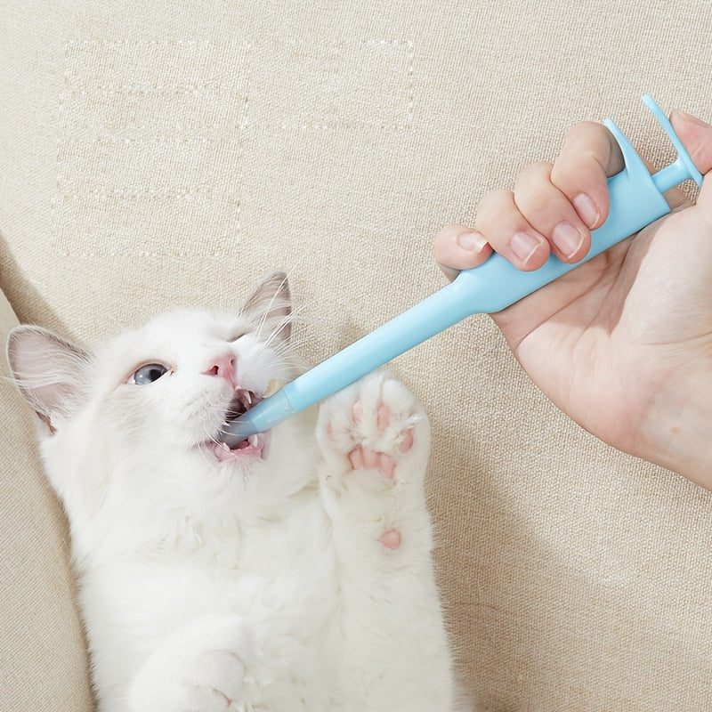 Effortless pet medicine syringe for cats, bite-proof and stress-free dispenser for pills and liquids, progressive design to prevent biting.