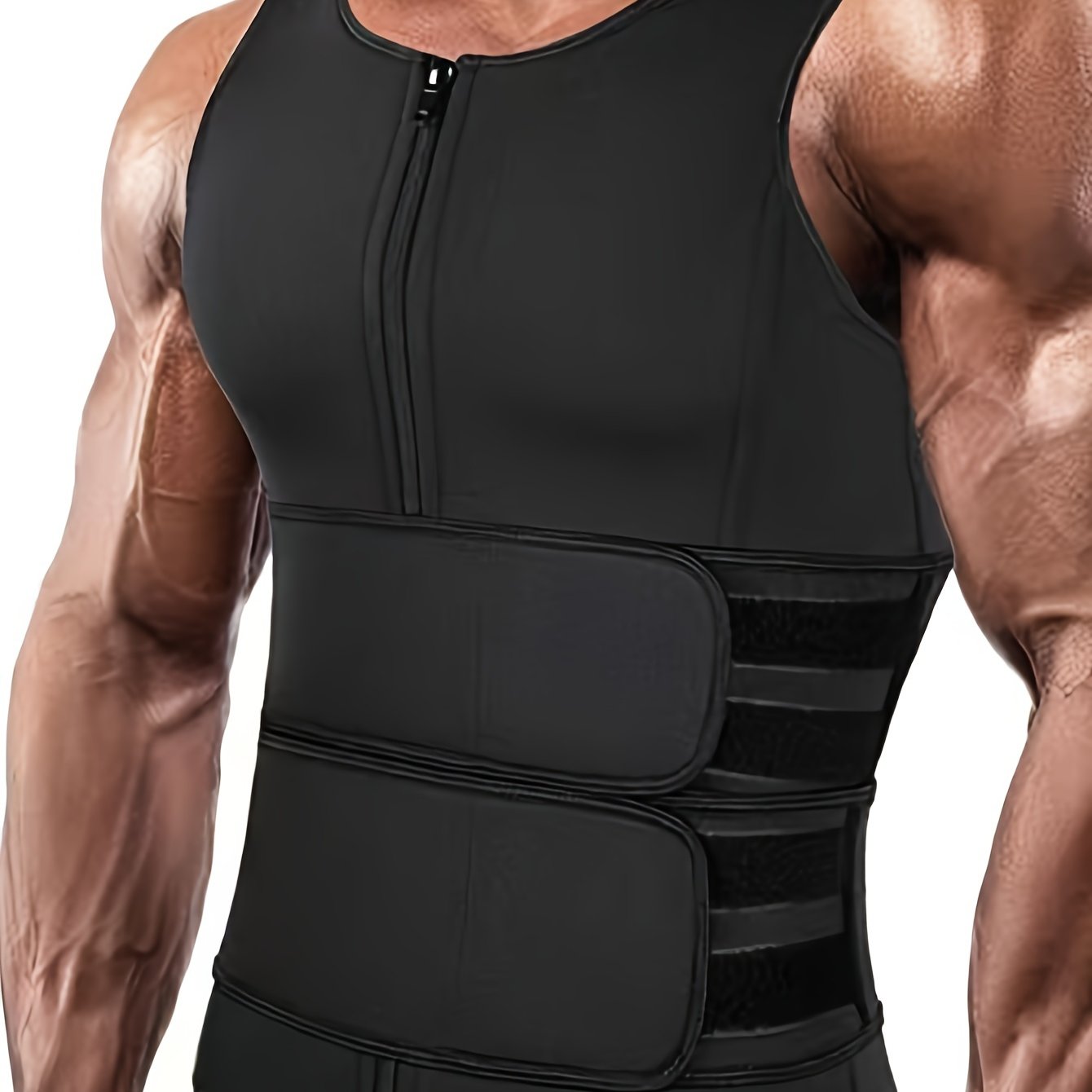 Men's Slimming Body Shaper Vest with Waist Trimmers and Zipper. Neoprene-Nylon blend, Tummy Control for Fitness. Breathable knit fabric, All-Season Wear, Waist Trainer.