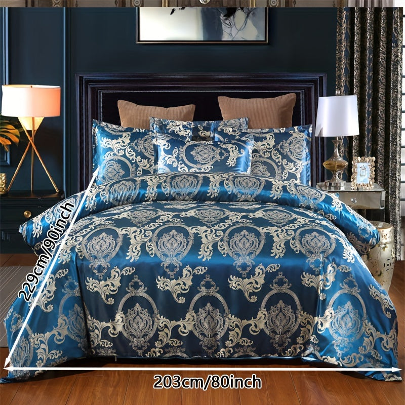 3-piece European-style satin jacquard quilt cover set with one quilt cover, a pair of pillowcases, and no inner core.