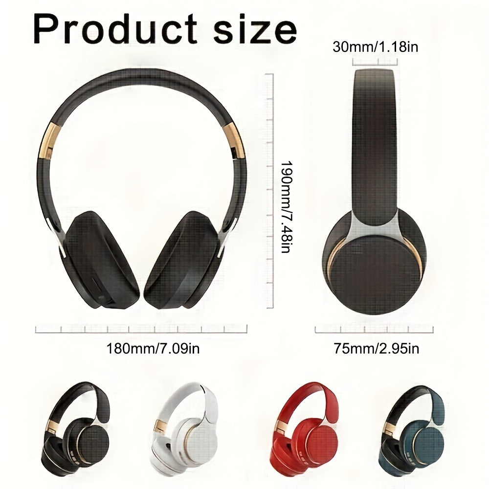 Wireless over-ear headphones with surround bass, foldable design, 400mAh battery. Supports wireless and wired/TF card/radio modes, perfect for sports, gaming, photography, and more.