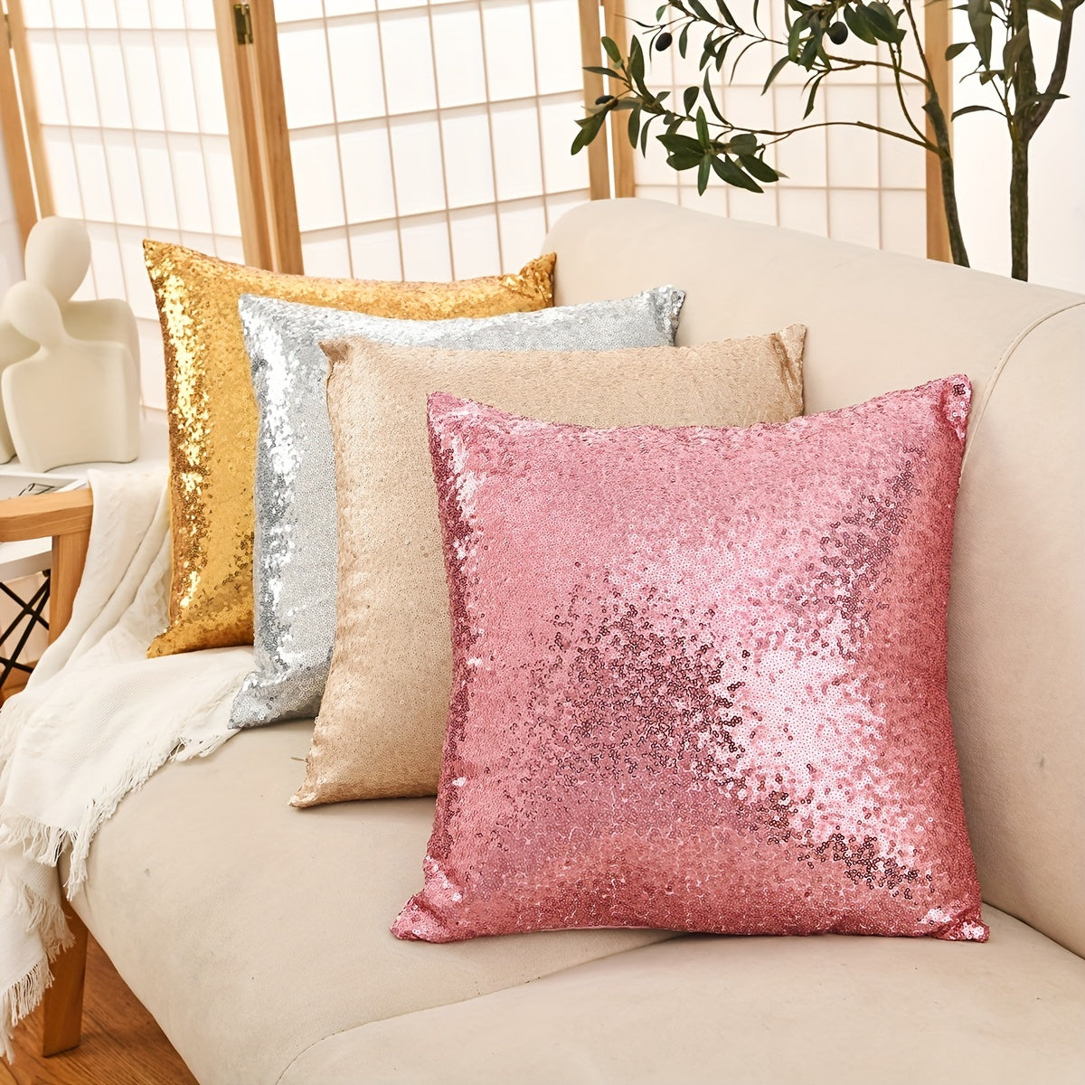 1 sequin throw pillow cover for living room or bedroom, pillow insert not included