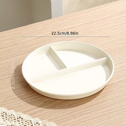 1/2/4pcs Round Plastic Partitioned Plates with 3 compartments, ideal for portion control, anti-drop, microwave and dishwasher safe, perfect for weight management and holiday meals.