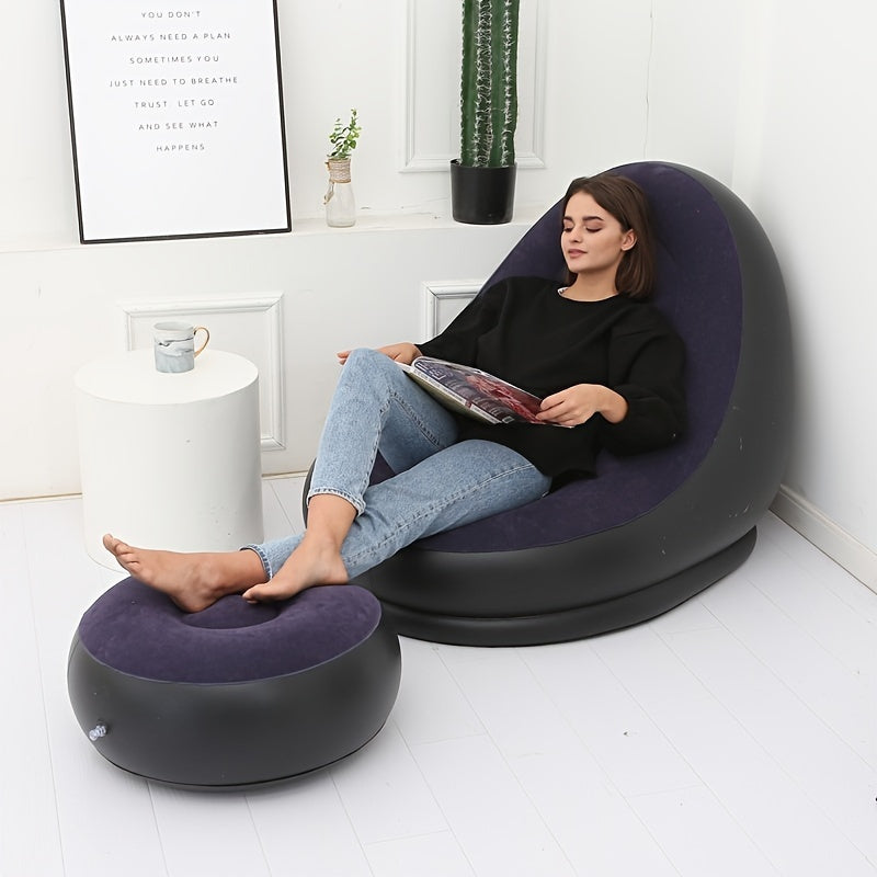 Get 2 Inflatable Leisure Sofa Chairs with Footstools for Outdoor Relaxation. This Folding Lounge Chair Sofa is perfect for outdoor use and can be easily stored and inflated. Optional Air Pump Package available.