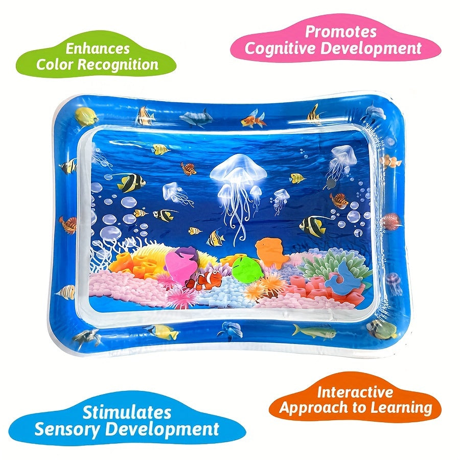 Inflatable water pad puzzle game featuring marine life designs and underwater world patterns.