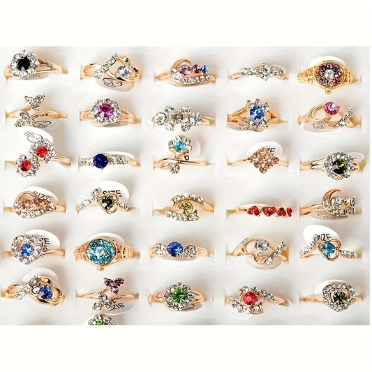 Set of 10 Vintage-Inspired Stainless Steel Rings adorned with Austrian Crystal Rhinestones - Ideal for both Everyday and Party Wear