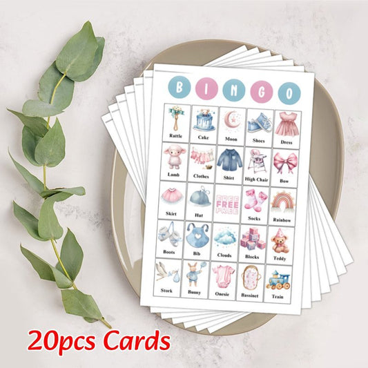 Set of 20 Baby Shower Bingo Cards - Fun Gender Reveal Party Game, Perfect for Engaging Family and Friends, Featuring Blue and Pink Designs