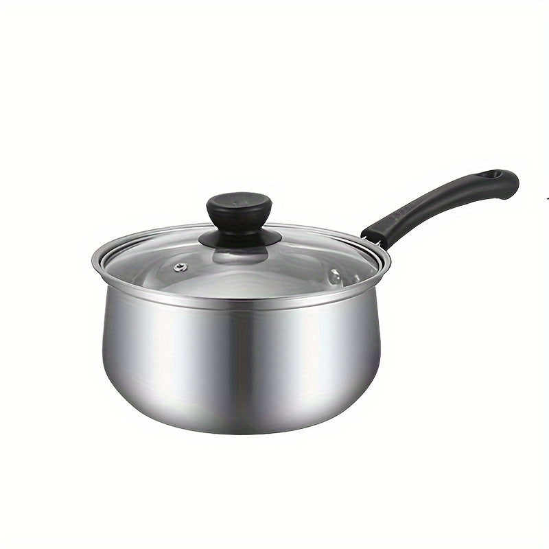 304 Stainless Steel Food Grade Soup Pot with Thickened Bottom for use on Induction Cooker. Can be used as a General Soup Pot, Small Milk Pot, or Complementary Food Glass Cover. Features a Single Handle Milk Pot and a Double Ear Soup Steaming Pot. Perfect