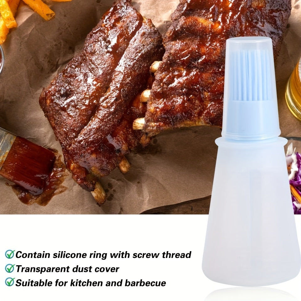 Silicone basting brush with oil dispenser, ideal for BBQ and pastry cooking. Made with food grade organic silicone, perfect for spreading honey, sauce, and for baking. A kitchen essential.