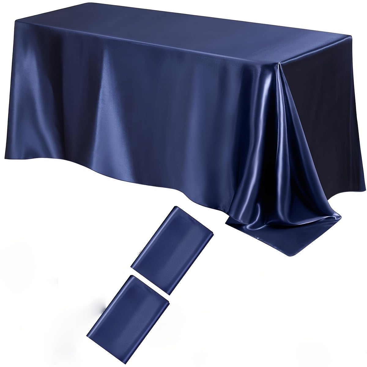 Luxurious satin tablecloths in a 2-pack. Ideal for Christmas, parties, banquets, and weddings. Solid color, 259.08x147.32 cm rectangular polyester table covers. Machine woven.